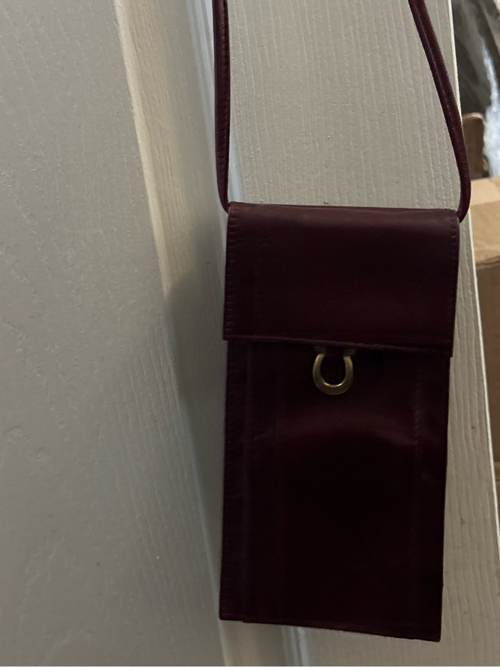 Etienne Aigner Burgundy Leather Crossbody Pouch with Metal Ring